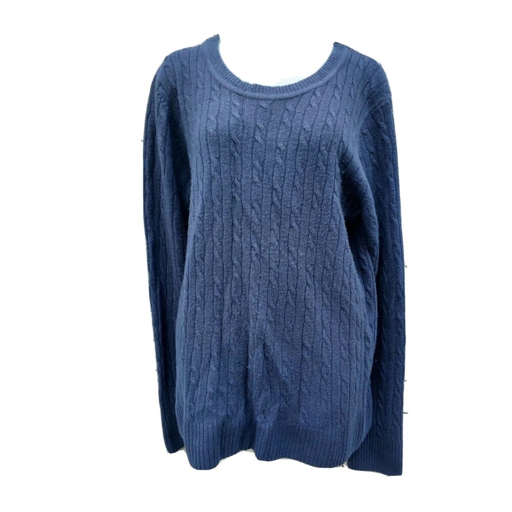 GH Bass & Company Women's Navy Blue Cable Knit Scoop Neck Sweater US Size Large